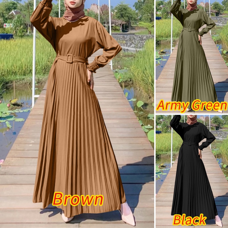 Đầm dài ZANZEA tay dài cổ tròn nhiều tầng có thắt lưng thời trang Hồi giáo cho nữ