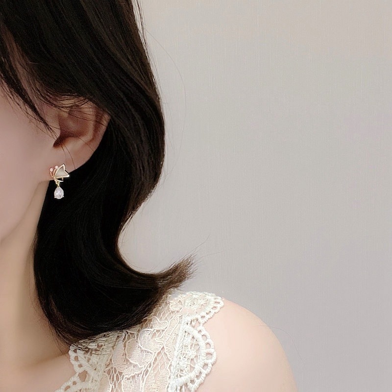 Bông tai MANYUE đính đá zircon cao cấp thiết kế thời trang phong cách Hàn Quốc cho nữ