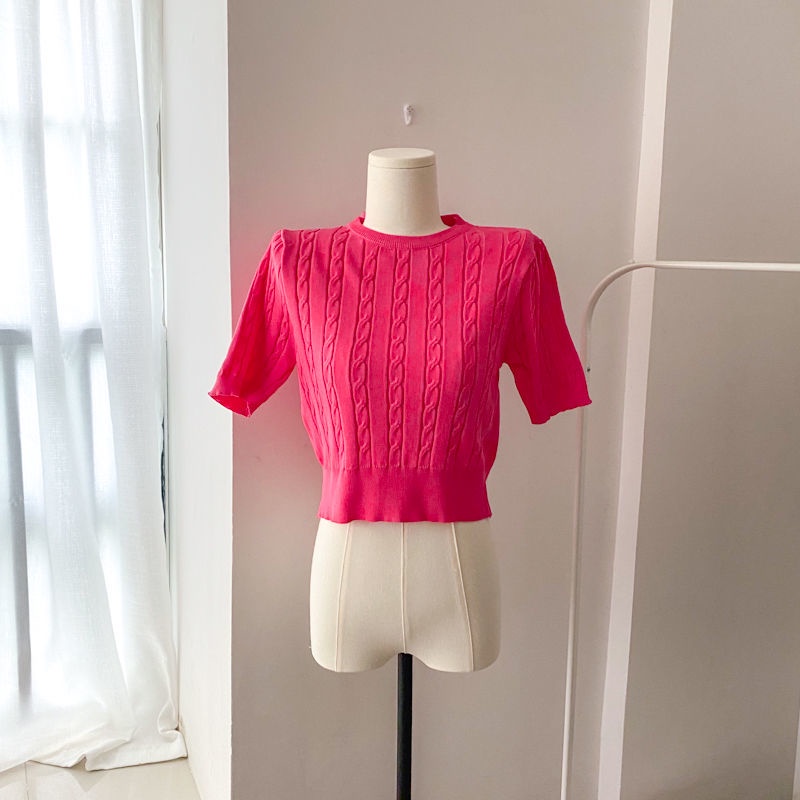 Áo Dệt Kim Tay Ngắn Dáng Ôm Thắt Nơ Thời Trang Mùa Hè Cho Nữ