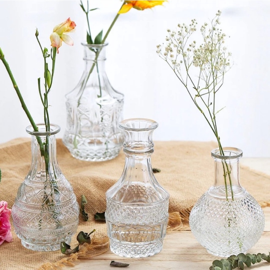 Lọ hoa thủy tinh phong cách Bắc Âu, lọ hoa vintage giúp Decor góc nhỏ cho ngôi nhà xinh xắn (Mẫu bất kỳ/ không chọn mẫu)