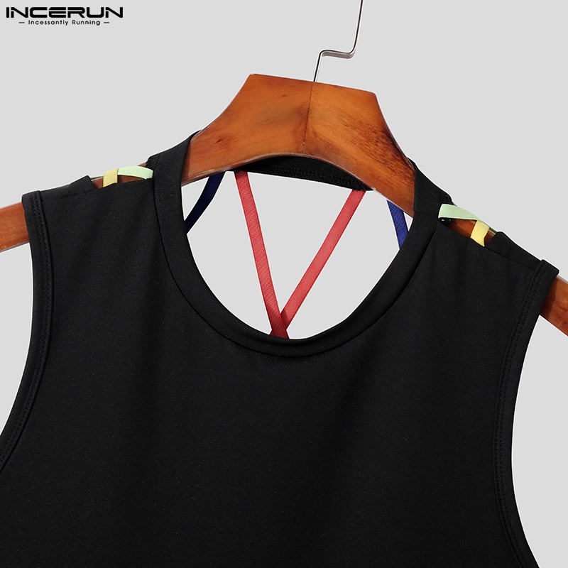 INCERUN Áo Tank Top Sát Nách Hở Lưng Phối Dây Nhiều Màu Thời Trang Mùa Hè Cho Nam