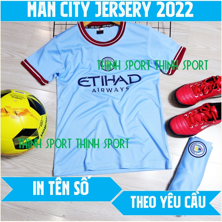Bộ quần áo đá banh trẻ em Man City, Bộ quần áo bóng đá trẻ em in tên và số theo yêu cầu