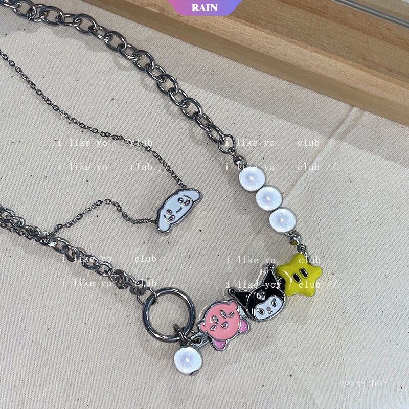 Vòng cổ Kim Loại Hai Lớp Mặt Búp Bê Hoạt Hình Sanrio Kuromi Đáng Yêu