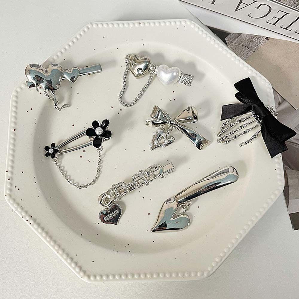 Kẹp Tóc Mái Phong Cách Harajuku Cho Nữ|Kẹp Tóc Dây Xích Kim Loại Hình Trái Tim Phong Cách Hàn Quốc