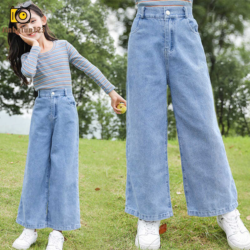 Quần Denim Ống Rộng Thời Trang Xuân Thu Dành Cho Bé Gái 6-8-9-12 Tuổi