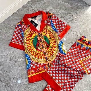 PIJAMA ĐÙI - CỘC TAY PHƯỢNG HOÀNG LỬA ĐỎ N005 LỤA XƯỚC