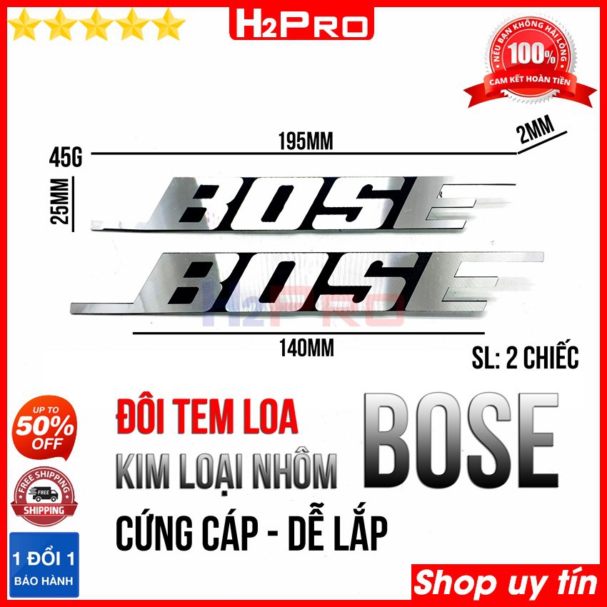 Đôi Tem loa dùng cho loa Bose H2Pro kim loại Nhôm dài 19.5cm, logo loa dành cho loa Bose cứng cáp, giá rẻ ( 2 tem loa )