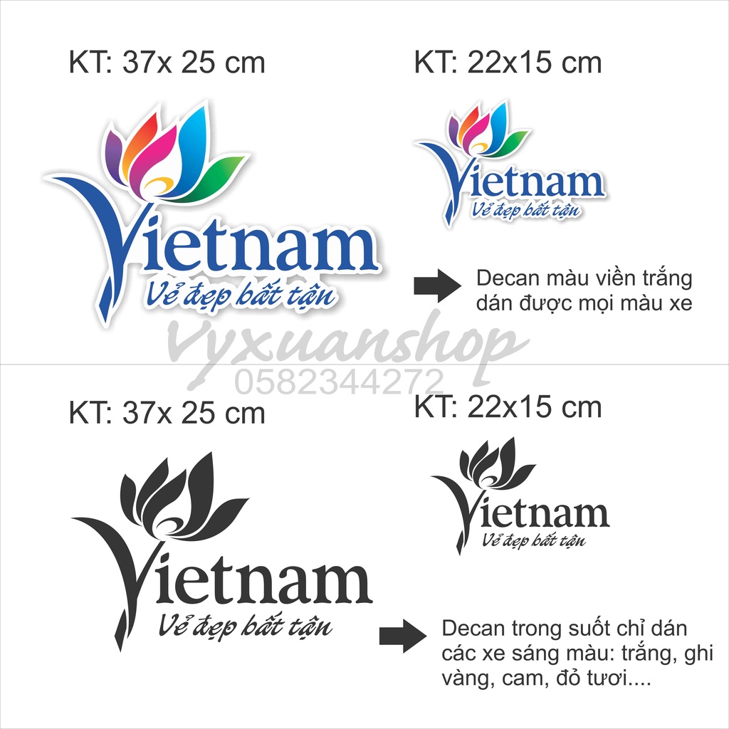 [Mã LIFEAU5SALE giảm 20k đơn 50k] (Chọn màu/Chọn kích thước ) Decan dán xe logo Việt Nam vẻ đẹp bất tận