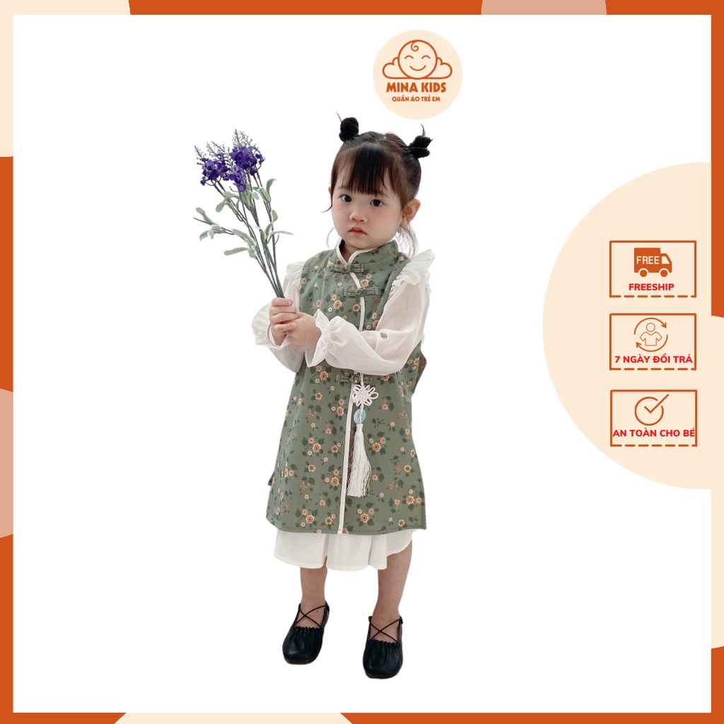 Áo dài cách tân,bộ cách tân hoa nhí cho bé chơi Lễ Tết nhà Mina kids thiết kế cho bé từ 10-23kg bằng chất liệu nhung