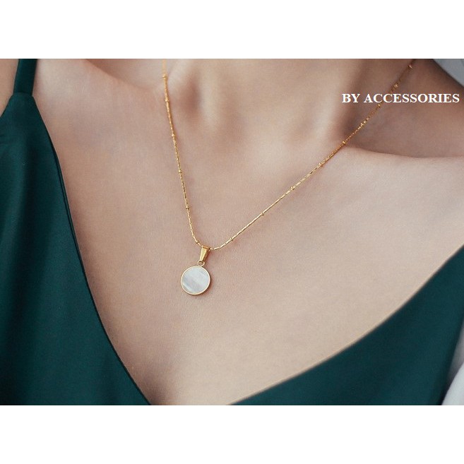 Dây chuyền titan mặt tròn cẩm xà cừ không gỉ WN200705