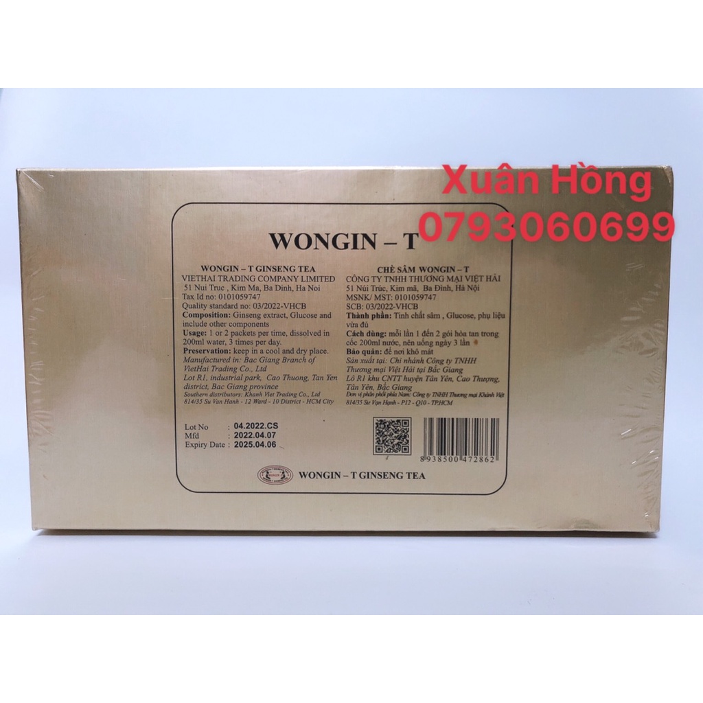 Trà Sâm Hàn Quốc Wongin-T Ginseng Tea Hộp 100 gói  Giá Rẻ -Date 2025