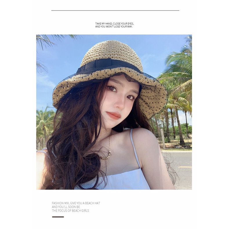 Nón Cói Rộng Vành Phối Ren Phong Cách Hàn Quốc Mẫu Mới Dành Cho Nữ Đi Biển