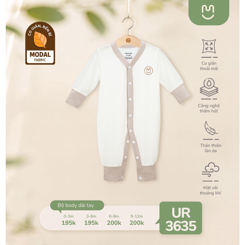Bodysuit Uala Rogo dài tay chất Modal cao cấp mềm mịn mỏng nhẹ mát da viền đơn giản cho bé trai bé gái sơ sinh 3635