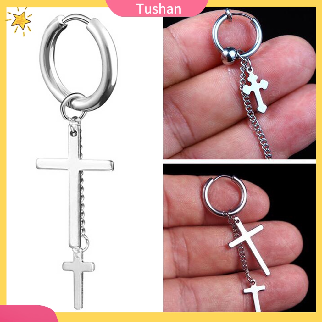 Khuyên tai dạng xỏ/ kẹp dài bằng thép không gỉ cho nam và nữ