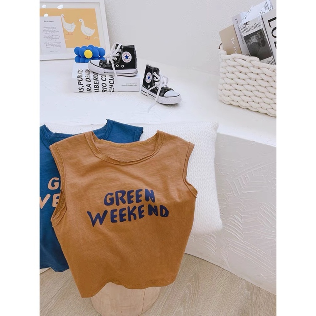 Áo sát nách ba lỗ cho bé trai gái Green week kids, Áo thun cho bé trai Chất Cotton Khô Cao Cấp Cho Bé Từ 8- 28Kg BINBON