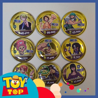 [Một thẻ] Thẻ toonies One piece xu tròn vàng gold ko lỗ metal - thẻ cũ ít, cũ vừa team Luffy - giá theo độ cũ và hiếm
