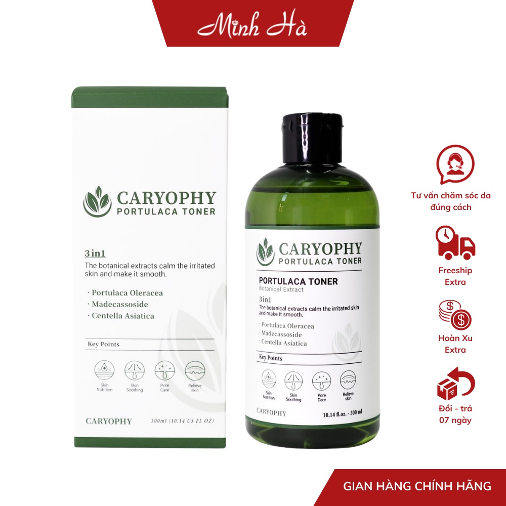 Toner Caryophy Portulaca 300ml không cồn giúp làm dịu da phù hợp cho da dầu mụn