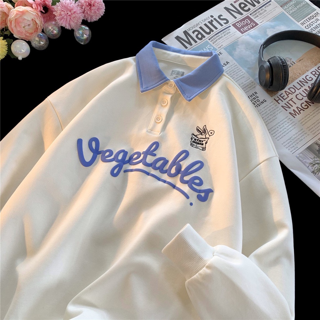 Áo Polo Tay Dài Unisex Nam Nữ VEGETABLES Oversize Form Rộng, Chất Cotton Mềm Mịn Co Giãn Không Xù Hàn Quốc