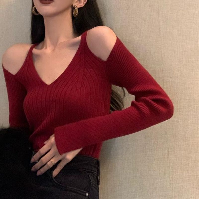 Áo Len Tay Dài Cổ Chữ V Phong Cách Retro Thời Trang Cho Nữ