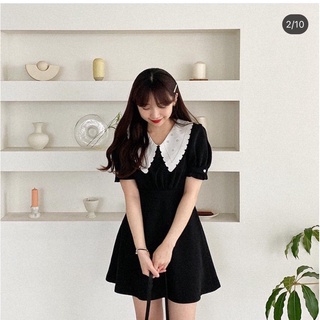 ĐẦM ĐEN CỔ TRẮNG REN BO EO