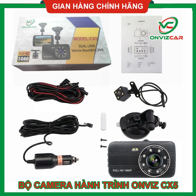 Bộ camera hành trình Onvizcam CX5 chính hãng chuẩn 4inh ghi hình trước sau siêu nét FULL HD 1080P | BigBuy360 - bigbuy360.vn