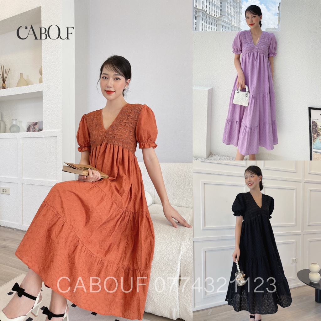 Váy Thiết Kế Cao Cấp CABOUF , Dáng Suông , Phom Dài Rộng Thoải Mái Nhúm Ngực Chất Bo Thô Freesize