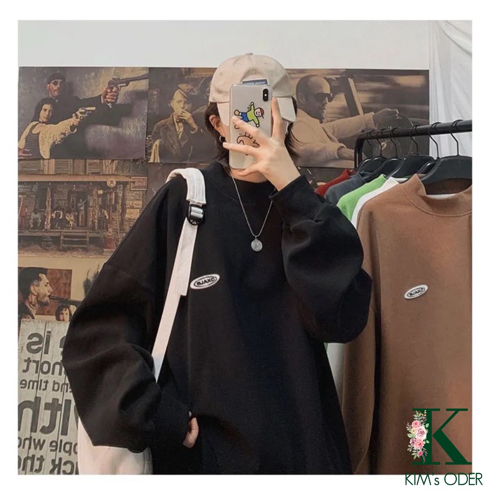 Áo Sweater Unisex nỉ thu đông phong cách Hàn Quốc cổ tròn dài tay nam nữ màu đen trắng nâu xám xanh chất liệu nỉ bông