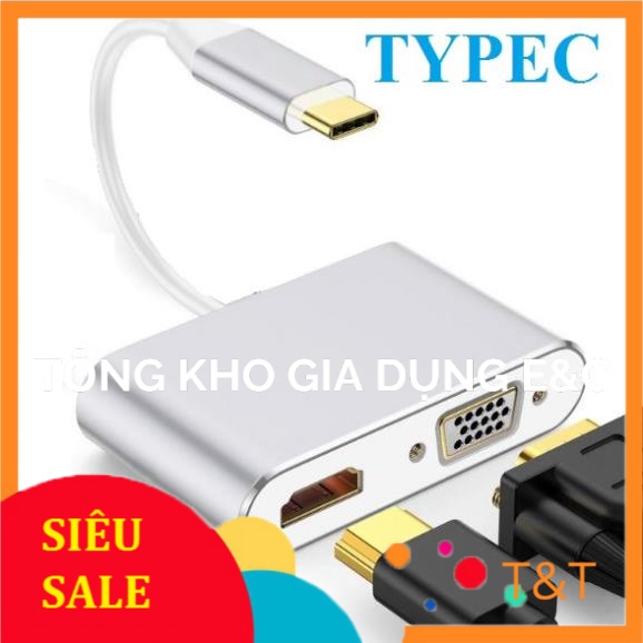 Bộ cáp chuyển đổi từ Typec sang HDMI + VGA 2K 4K cáp typec to hdmi kết nối tivi máy chiếu