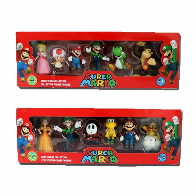 6PCS Super Mario Bros Action Figure Toys Dolls Luigi Yoshi Mushroom Kid Gift Toy