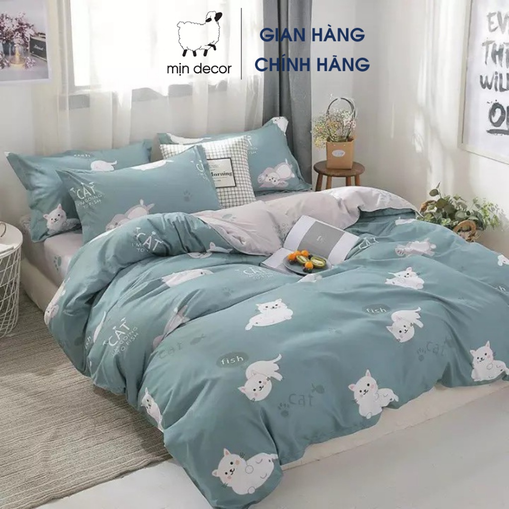 Bộ chăn ga gối cotton 3D Mịn Decor hoa tím trending mềm mại thoáng mát bo chun miễn phí