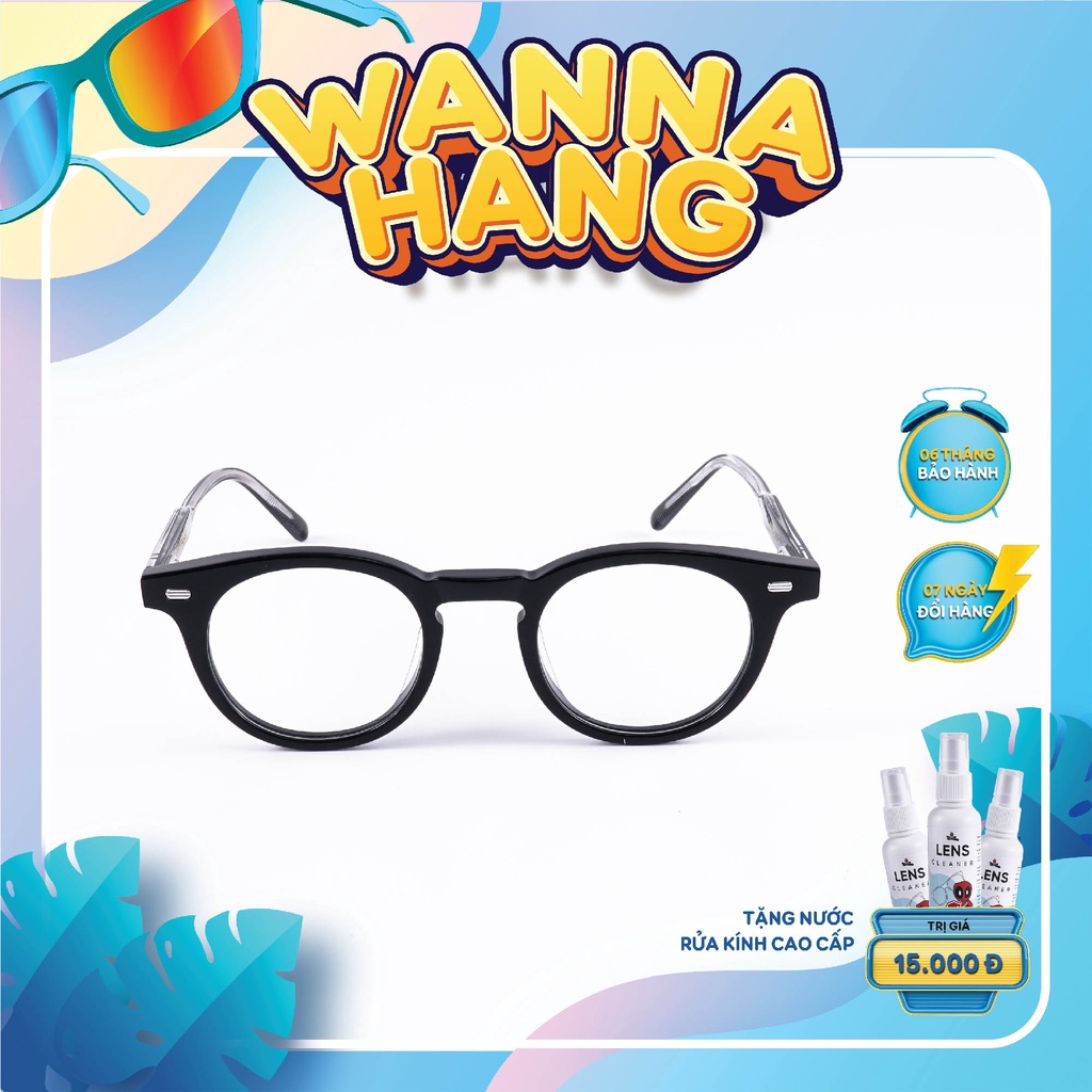 Gọng kính cận nam nữ tròn đẹp chống tia UV, ánh sáng xanh cao cấp thời trang Hàn Quốc Wanna Hang MILAN A WHGM138