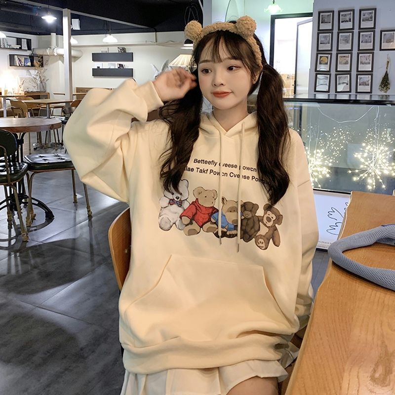 Áo Hoodie Dài Tay In Hình Hoạt Hình Dễ Phối Đồ Thời Trang Dành Cho Nữ