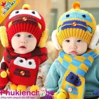 Mũ len có bịt tai kèm khăn cho bé