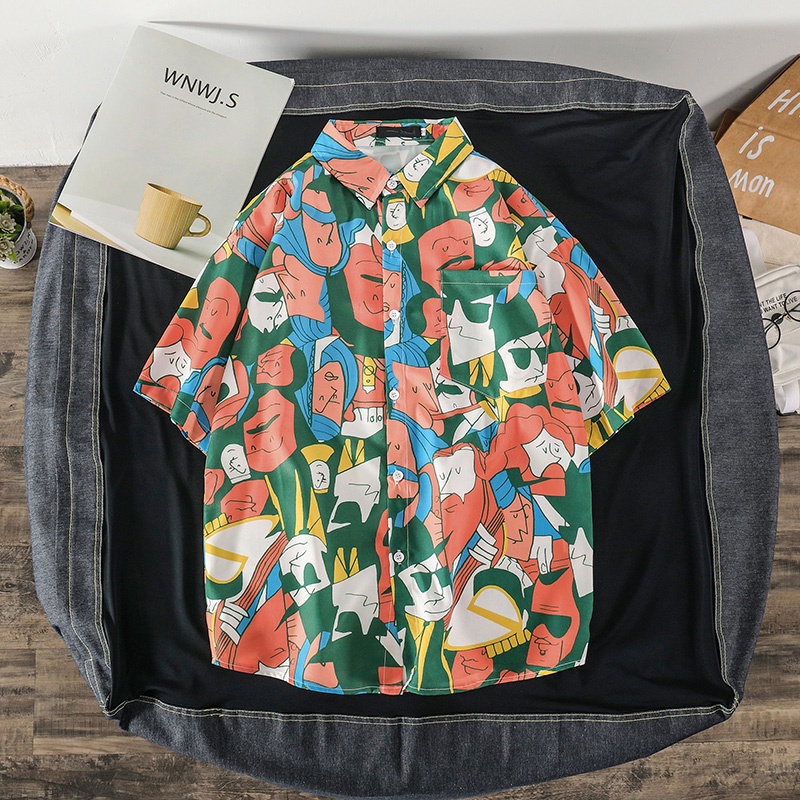 Áo Sơ Mi Tay Ngắn Dáng Rộng In Họa Tiết Thời Trang Mùa Hè Hàn Quốc Cho Nam Size M-3XL