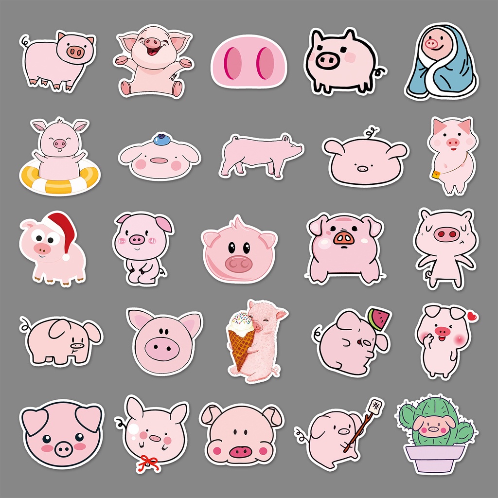 51 Mếng Sticker dán nón bảo hiểm,vali chất liệu chống thấm nước - Con Heo