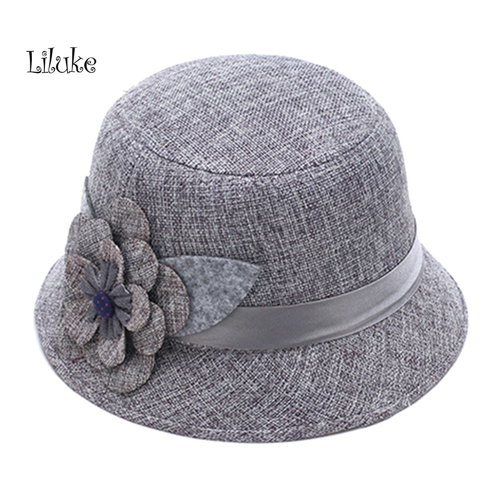 Mũ Bucket Vải Lanh Màu Trơn Họa Tiết Hoa Thanh Lịch Dành Cho Nữ