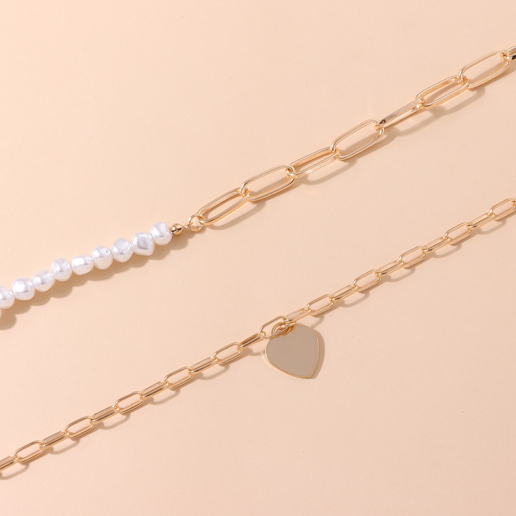 (0293) Dây Chuyền Vòng Cổ Choker Phối Hợp Ngọc Xích Mặt Tim HipHop Retro Sáng Tạo