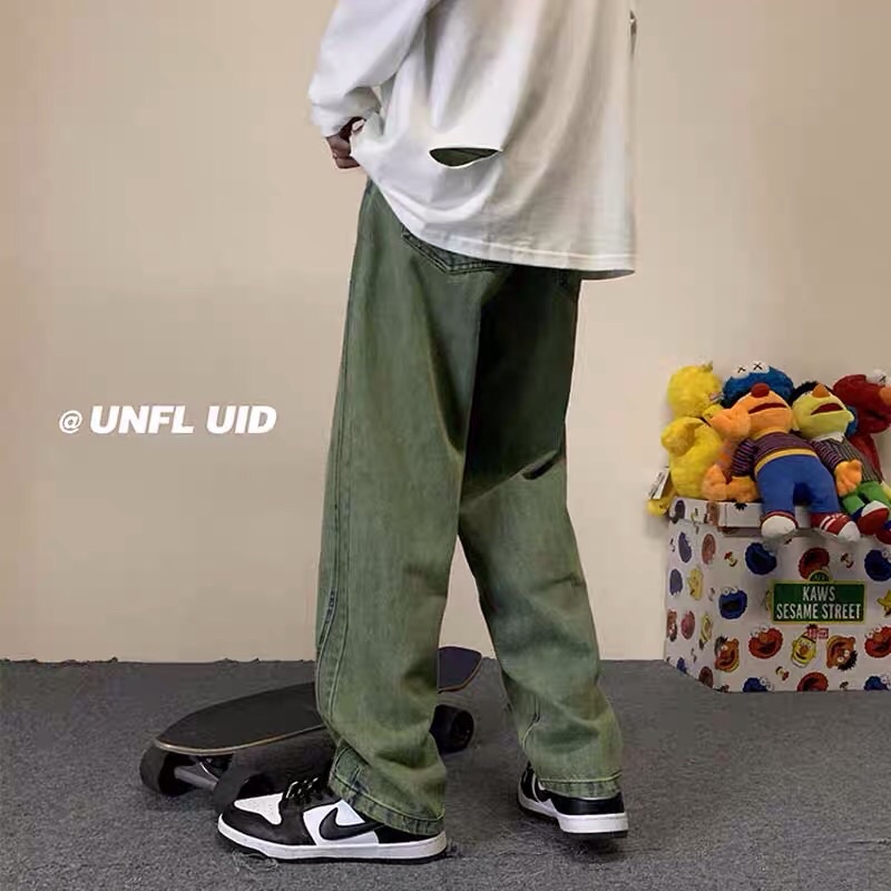 Quần bò jeans ống rộng trơn màu xanh 2 viền sườn cách điệu Ulzzang hiphop siêu chất ❤️