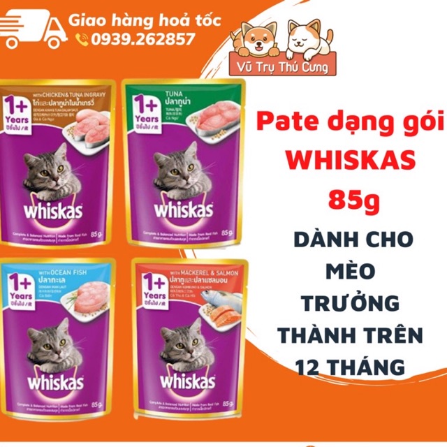 Xả kho Pate Whiskas Adult dạng Gói dành cho Mèo Trưởng Thành trên 12 tháng| Pate cho mèo lớn