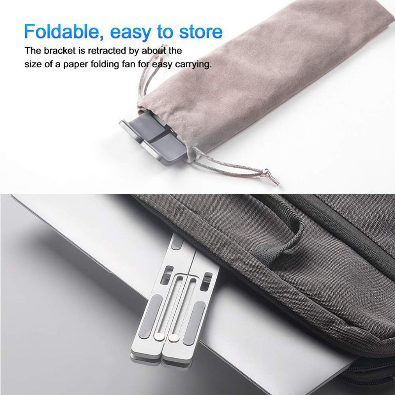 Alli Portable Aluminum Alloy Laptop Stand Folding Adjustable Travel Bracket Ventilated Holder for PC Computer Desktop Notebook Tablet Accessories