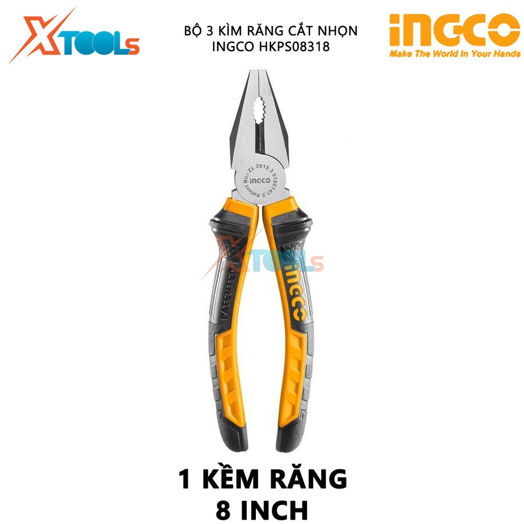Bộ 3 kìm răng, cắt và nhọn INGCO HKPS08318 | Kìm mũi kim hỗ trợ cắt dây, Kẹp đai ốc, Cắt viền, Kẹp dây Uốn  [CHÍNH HÃNG]
