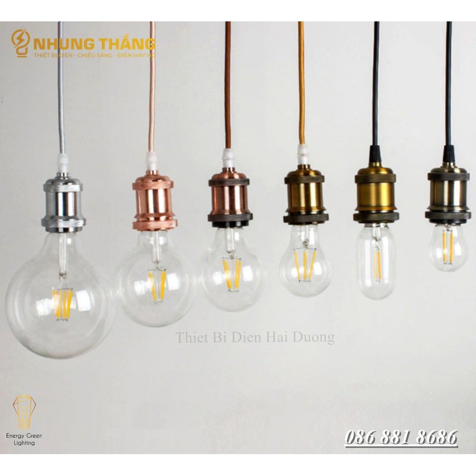 [Nhiều mẫu】Đui đèn đồng cao cấp thả trang trí MX23 không bóng - kèm dây đui và đế bắt trần - decor vintage BH 1 năm