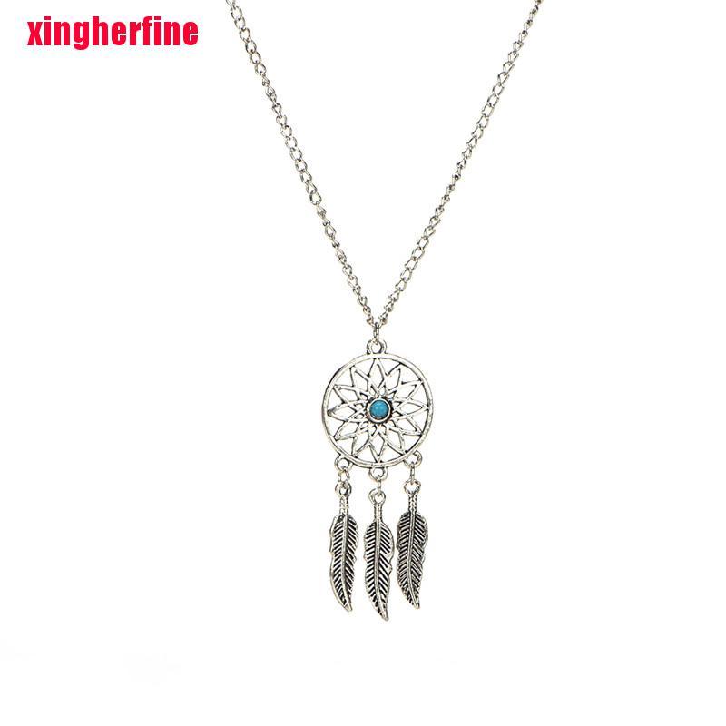 Bộ vòng cổ + Bông Tai Hình Dreamcatcher Đính Lông Vũ