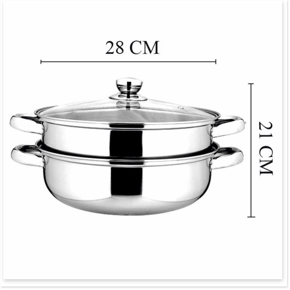 NỒI HẤP INOX 2 TẦNG ĐA NĂNG, NỒI CÁCH THỦY DÙNG ĐƯỢC CHO BẾP TỪ (SIZE 28CM) - NOIHAP2T