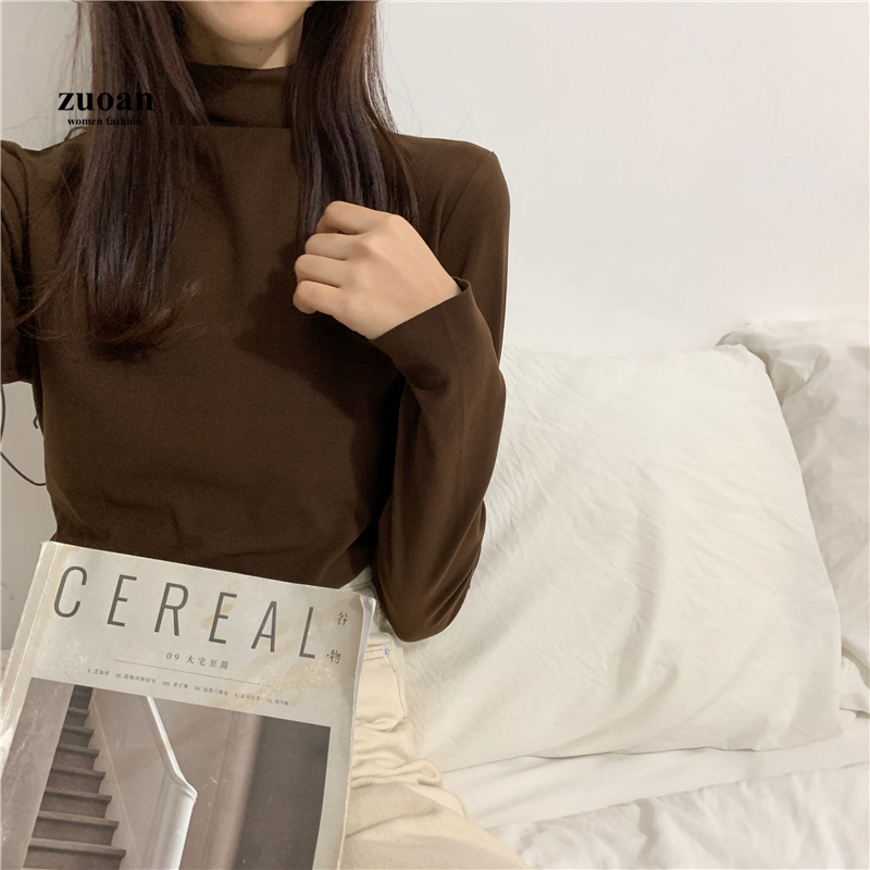 Áo thun SUXI cổ lọ màu trơn thời trang thu đông cho nữ