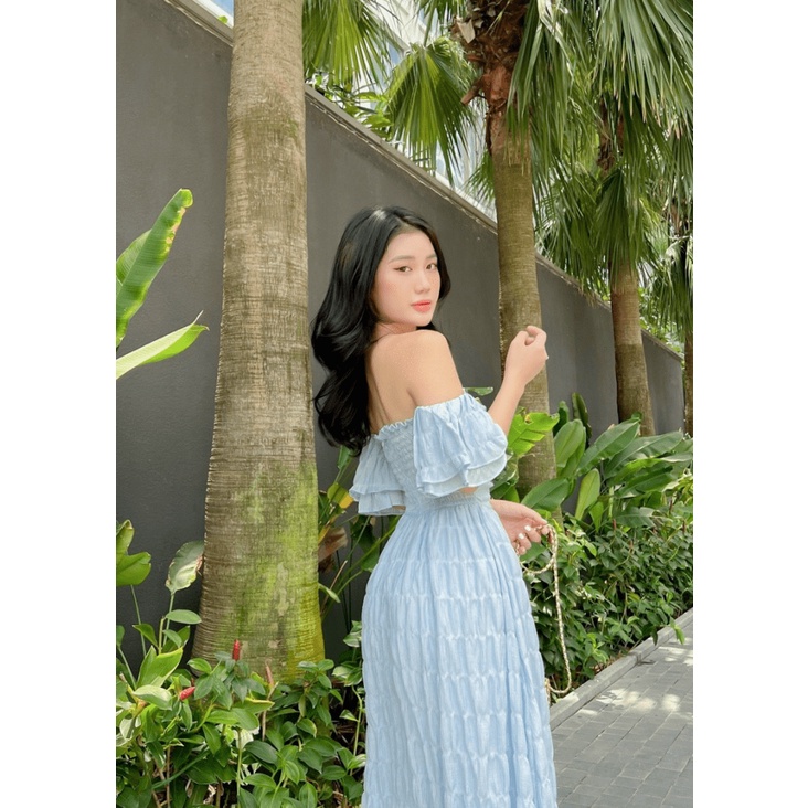 ĐẦM MAXI XỐP NHÚN TRỄ VAI CÓ LÓT CÓ MÚT DÁNG SUÔNG CỰC TÔN DÁNG UP