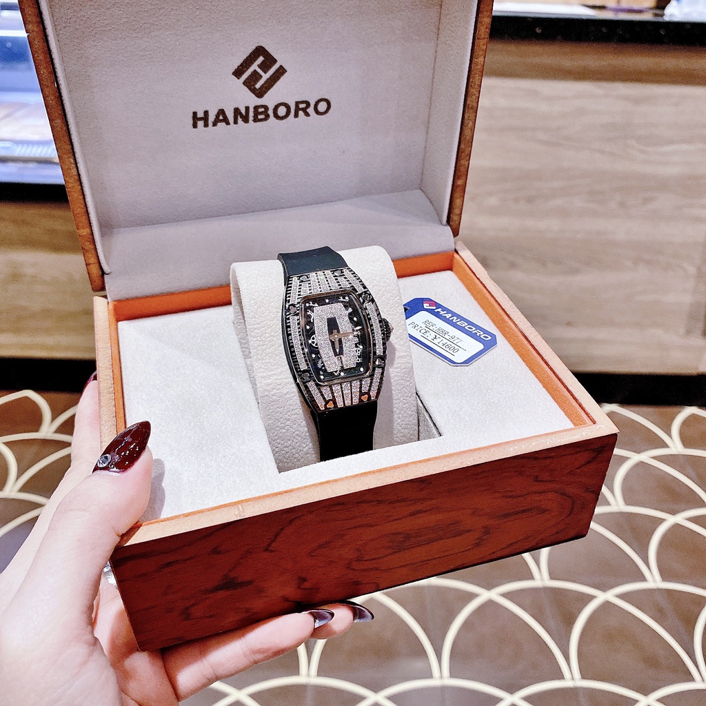 Đồng Hồ Nam Nữ Hanboro Nam Máy Automatic, Nữ Máy Pin , Dây Cao Su Màu Đen , Size 36mm/48mm fullbox