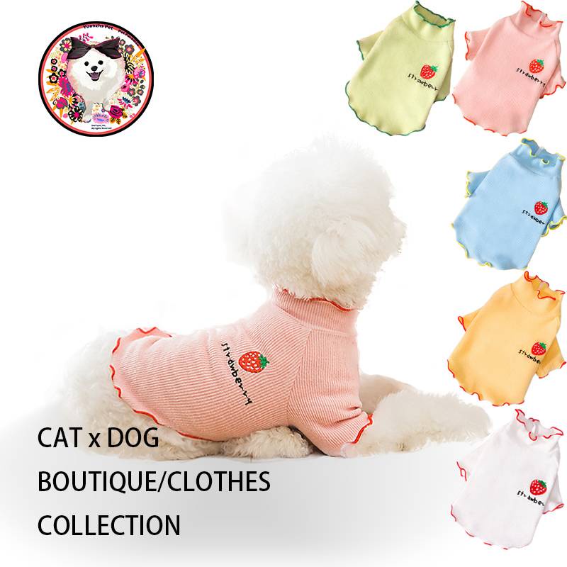 ❏【Sản phẩm tốt được đề xuất】 Quần áo dệt kim dâu tây Du lịch vào mùa xuân và mùa hè Dễ thương thoáng khí Chó mèo Thú cưn