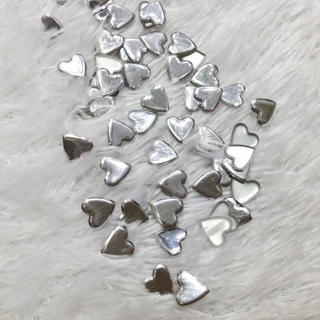 Gói 12 hạt trái tim bạc ủi nhiệt dễ thương sticker nhôm đính kết trang phục giày dép
