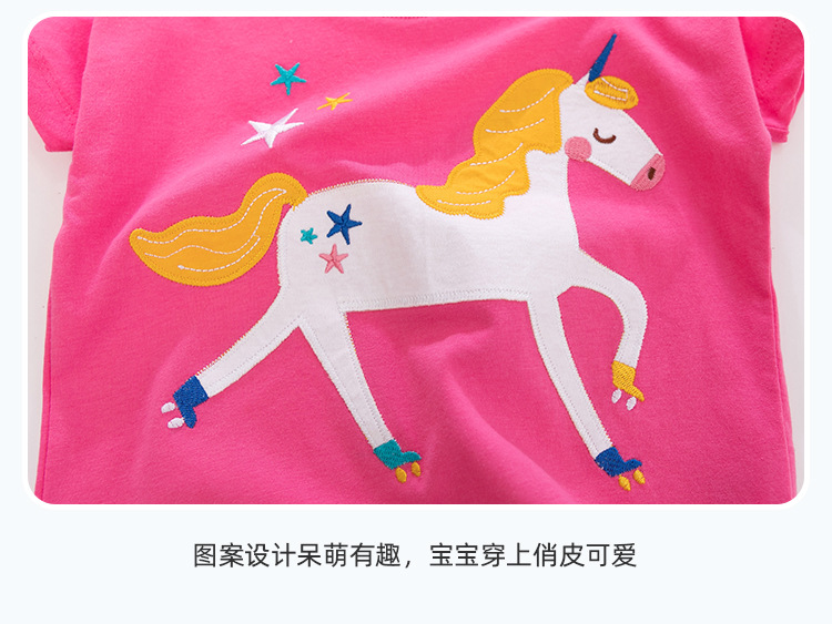 Áo thun cộc tay bé gái chính hãng LITTLE MAVEN - mẫu ATE057 ÁO HỒNG ĐẮP HÌNH UNICORN TRẮNG